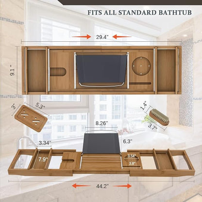 Bath Caddy Tray for Bathtub - Bamboo Adjustable Organizer Tray for Bathroom with Free Soap Dish Suitable for Luxury Spa or Reading(Walnut)