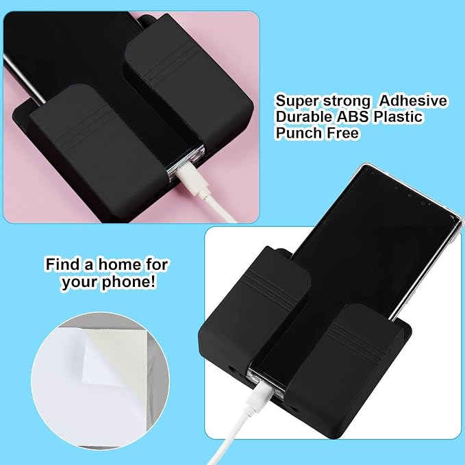 Jetec 8 Pieces Wall Mount Phone Holder Adhesive Remote Control Storage Box Wall Mount Charging Phone Stand Holder Adhesive Non Slip Media Organizer Storage Box for Bedroom Kitchen Bathroom (Black)