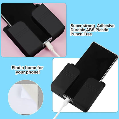 Jetec 8 Pieces Wall Mount Phone Holder Adhesive Remote Control Storage Box Wall Mount Charging Phone Stand Holder Adhesive Non Slip Media Organizer Storage Box for Bedroom Kitchen Bathroom (Black)