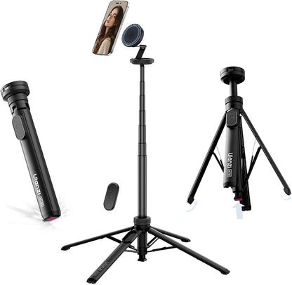 ULANZI Magnetic Phone Tripod, MT85 Auto Open Tripod with Enhanced 4-Leg, 60'' Selfie Stick Extendable Phone Stand, for Content Creation/Vlog, Compatible with iPhone 17/16/15/14/13/12 (Black)