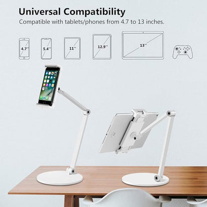iPad Stand for Desk, Surface Pro Holder, Multi-Angle Adjustable Tablet Stand Holder for 4.7''- 13'' Screen Microsoft Surface Series, iPad Series,Samsung Galaxy Tabs,Amazon Kindle Fire, Etc. (White)