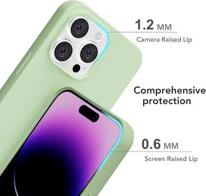 for iPhone 14 Pro Max Case Silicone Compatible with Magsafe Case, Ultra Slim Thin Magnetic Phone Cases Mag Safe, Cute Soft Rubber Gel Matte Plain Wireless Charging Cover for Women, Sage Green
