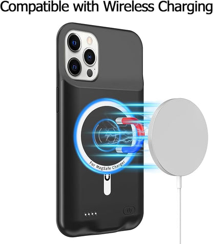 Battery Case for iPhone 12/12 Pro, 10000mAh High Capacity Rechargeable Portable Charger Case Extended Battery Pack Compatible with iPhone 12/12 Pro (6.1 inch) Wireless Charging Case with Carplay-Black