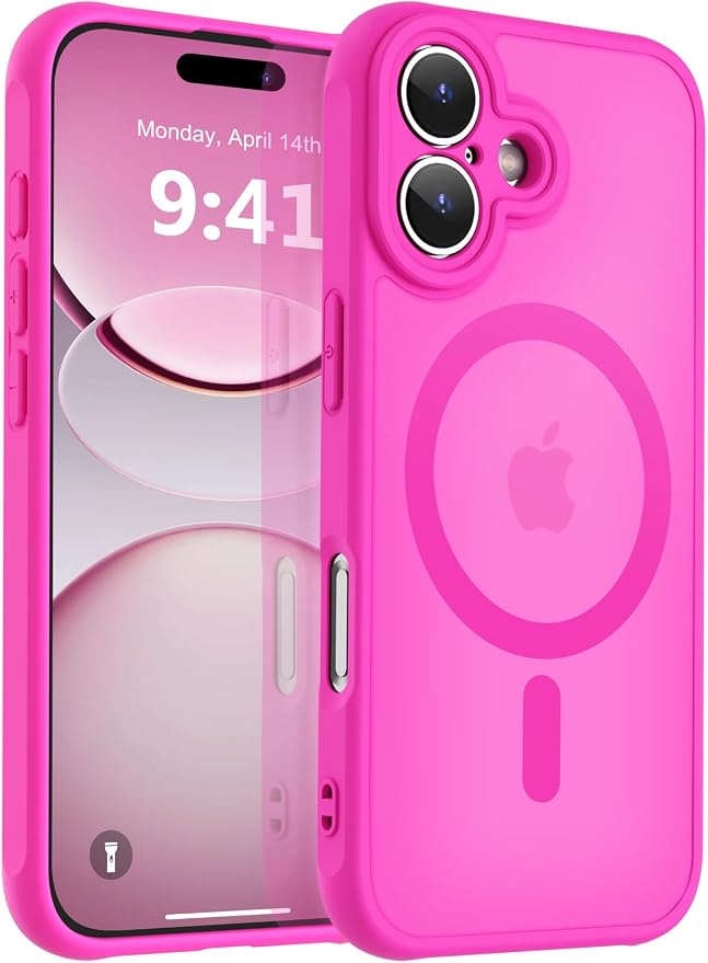 MOCCA Magnetic for iPhone 17 Case, (Compatible with Magsafe) (16FT Military Grade Protection) Full Camera Protection Anti-Fingerprint Slim Translucent Matte Phone Cover 6.3",Hot Pink