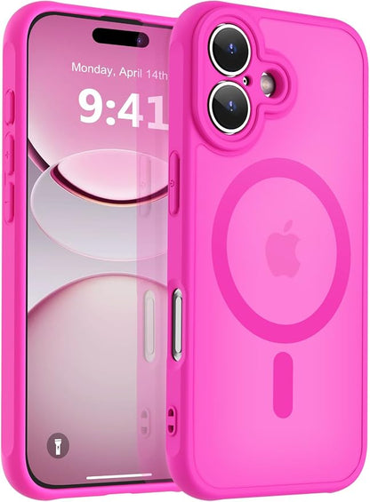 MOCCA Magnetic for iPhone 17 Case, (Compatible with Magsafe) (16FT Military Grade Protection) Full Camera Protection Anti-Fingerprint Slim Translucent Matte Phone Cover 6.3",Hot Pink