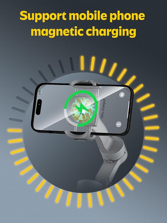 Professional Gimbal Stabilizer for Smartphone w/Wireless Charging OLED Display LED Light Focus Wheel, 3-Axis Phone Gimbal Stabilizer for iPhone 15 14 13 12 Pro/Max/Xs Galaxy S23-AOCHUAN Smart X Pro