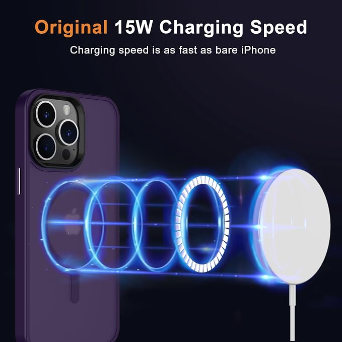 MOCCA Strong Magnetic for iPhone 13 Pro Max Case,[Compatible with Magsafe][Glass Screen Protector+Camera Lens Protector] Slim Thin Shockproof Cover Phone Case for iPhone 13 Pro Max 6.7", Deep Purple