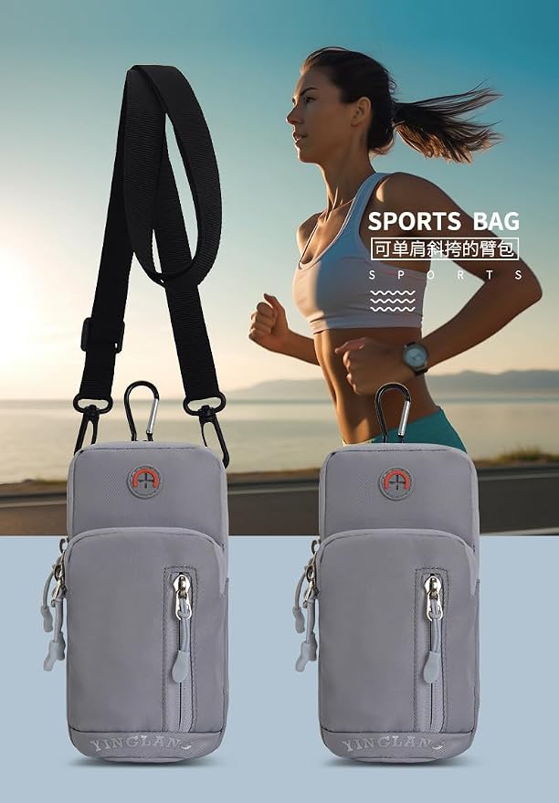 Sport Running Armband Cell Phone Holder Crossbody Purse Bag Belt Pouch Arm Bag for Samsung Galaxy A15 A25 A35 A55 A04e A03s A13 iPhone 15 14 13 Pro Max Moto G Stylus 5G 2024 Google Pixel 8a 9 (Gray)