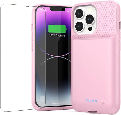 Feob Battery Case for iPhone 13/13 Pro/14,[2025 Upgraded] 7500 mAh Ultra-Slim Portable Extended Charger Cover for iPhone 13/13 Pro/14 Charging Case (6.1 Inch)-Pink