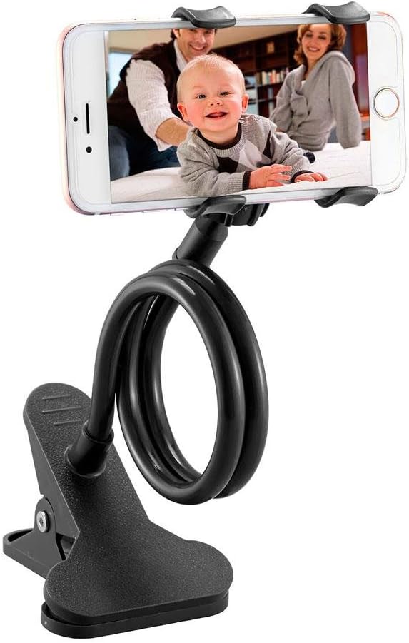 ITART Plastic Flexible Long Arms Gooseneck Clip Clamp Stand Universal Cell Phone Holder - Black