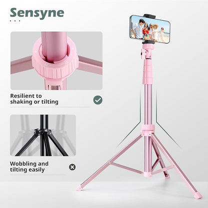 SENSYNE 88" Phone Tripod & Selfie Stick, Extendable Cell Phone Tripod Stand with Wireless Remote and Phone Holder, Pink