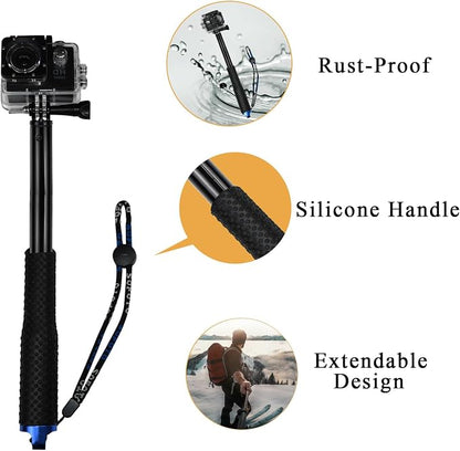 11.25-37 inch Selfie Stick Extendable Monopod Pole Waterproof Aluminum Telescopic Handle Grip Compatible with AKASO EK7000,Brave 4,V50,Gopro Hero 13 12 11 10 9 8,DJI Osmo,ODDV Action Camera