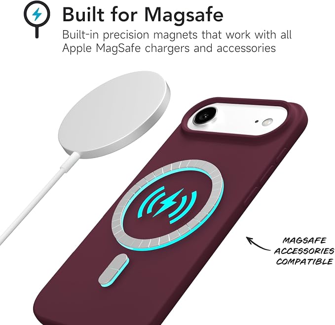 for iPhone 17 Air Case Silicone Compatible with Magsafe Case, Ultra Slim Thin Magnetic Phone Cases Mag Safe, Cute Soft Rubber Gel Matte Plain Wireless Charging Cover for Women, Burgundy Maroon