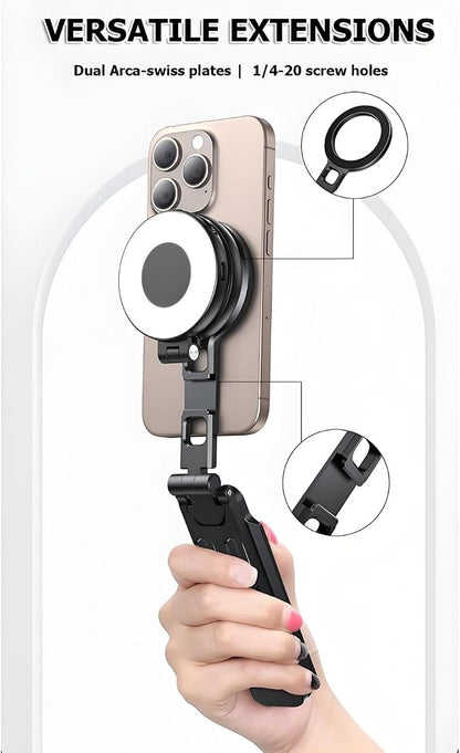 Magnetic Phone Tripod for iPhone 16/15/14/13/12 Plus Pro Max Series,Aluminium Mini Magsafes Tripod for iPhone & Magsafes,Double-Sided Design,1/4" Screw,Cold Shoe Interface,Arca Swiss Base