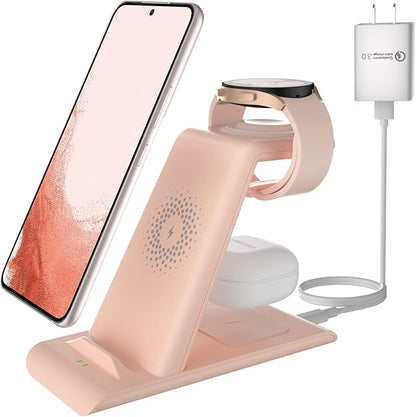Wireless Charging Station for Samsung Wireless Charger Galaxy S26 Ultra/S25/S24/S23/S22/Note20 Z Fold Flip7 Galaxy Watch 8/7/6/5/4/3 Active 2/1 Stand Galaxy Buds4/4 Pro/3/2 Pro/Live Multiple Devices
