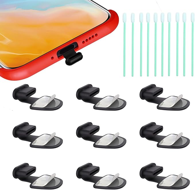 USB C-Type Anti Loss Dust Plugs, USB C-Type Port Silicone Dust Covers, with Detachable Adhesive for Mobile Phone, Compatible with 15, 16 17 Plus Pro Max..., All USB C Ports
