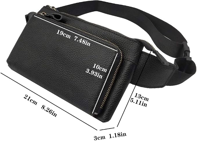 Vintage Leather Waist Bag Fanny Pack for Men Women Hip Bum Bag Belt Slim Cell Phone Purse Wallet Vintage Retro Crossbody Sling Pouch Black