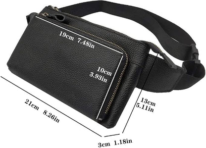 Vintage Leather Waist Bag Fanny Pack for Men Women Hip Bum Bag Belt Slim Cell Phone Purse Wallet Vintage Retro Crossbody Sling Pouch Black