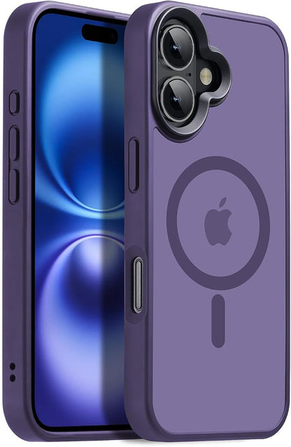 Strong Magnetic Case for iPhone 16 Case [16FT-Grade Drop Tested & Compatible with MagSafe] Translucent Anti-Fingerprint Shockproof Protective Cover 6.1 Inch, Deep Purple