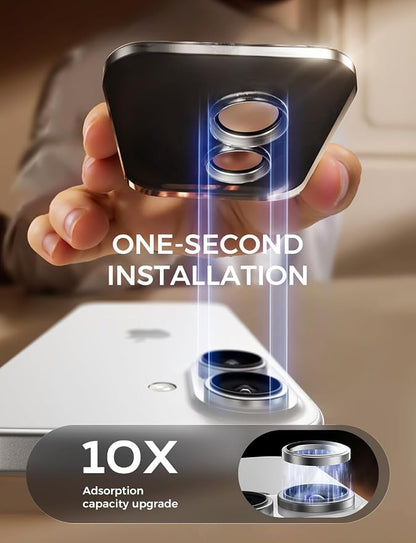 MAGIC JOHN for iPhone 17 Camera Lens Protector [Alignment Kit&1:1 Invisible Fit] 9H Aerospace Tempered Glass, Ultra HD, Metal Individual Ring，Case Friendly, Set of 2,Sliver