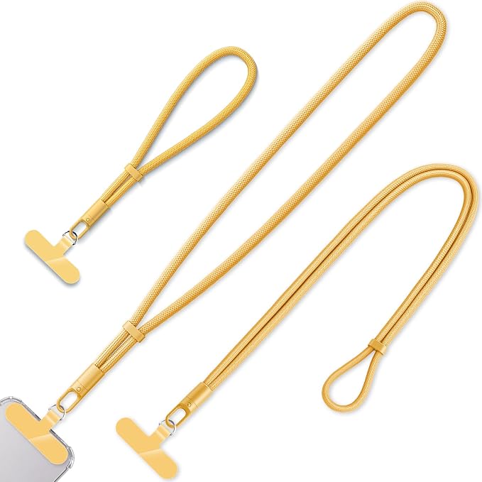 KITANIS 3 Pack Phone Lanyard,1×Phone crossbody strap,1×Phone Neck Strap,1×Wrist Strap,3×Tether Tabs,Universal Cell Phone Multifuctional Patch Polyester Lanyards(Yellow)