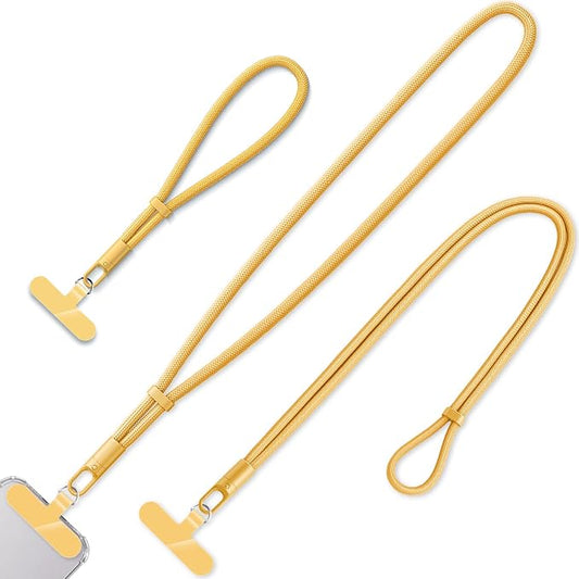 KITANIS 3 Pack Phone Lanyard,1×Phone crossbody strap,1×Phone Neck Strap,1×Wrist Strap,3×Tether Tabs,Universal Cell Phone Multifuctional Patch Polyester Lanyards(Yellow)