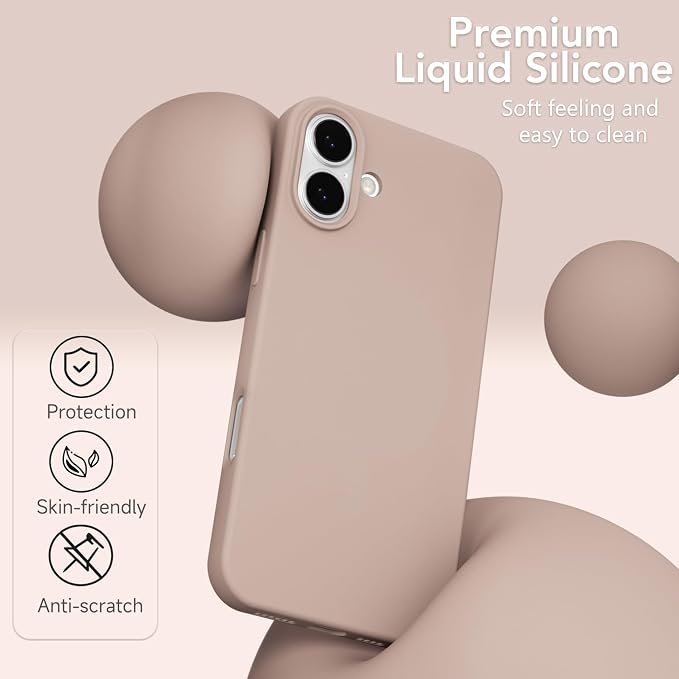 for iPhone 16 Plus Case Silicone Compatible with Magsafe Case, Ultra Slim Thin Magnetic Phone Cases Mag Safe, Cute Soft Rubber Gel TPU Matte Plain Wireless Charging Cover for Women, Brown