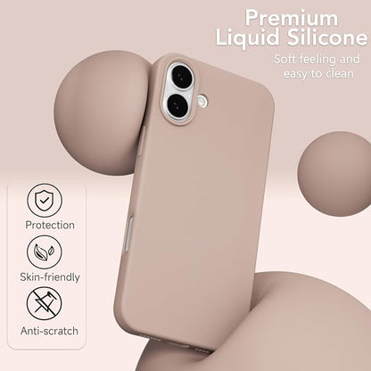 for iPhone 16 Plus Case Silicone Compatible with Magsafe Case, Ultra Slim Thin Magnetic Phone Cases Mag Safe, Cute Soft Rubber Gel TPU Matte Plain Wireless Charging Cover for Women, Brown