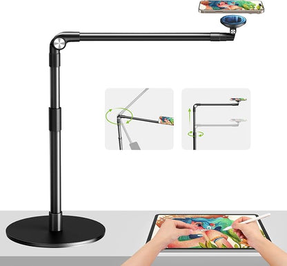 elitehood Magnetic Phone Stand for Overhead Recording, 15 in Long Arm Magsafe iPhone Holder for Video Recording, 360 Swivel Tilt Overhead Phone Mount for Filming, Meeting, Cooking, Painting, Crafting