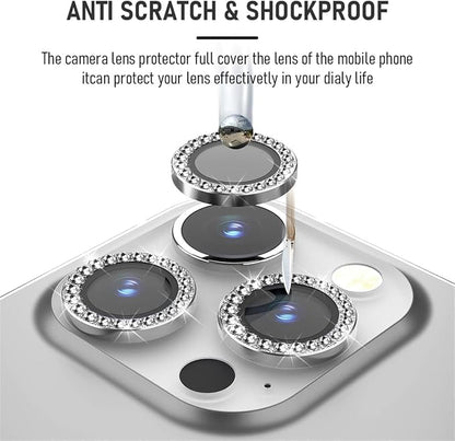 Suoman 3-Pack for 12 Pro Max Camera Lens Protector, 9H Tempered Glass, [Does not Affect Night Shots] Metal Frosted Independent Protective Cover - Diamonds-Silver