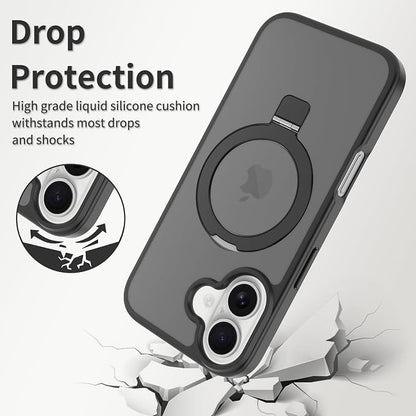 Ultra-Magnetic Stand for iPhone 17 Case [Military Drop Protection] [Compatible with MagSafe] Shockproof Translucent Matte Slim Ring Holder Case for iPhone 17 (Black)