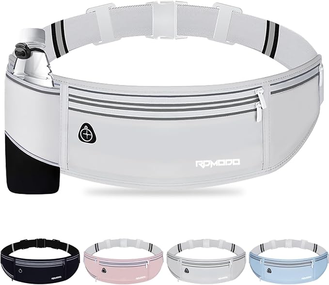 Fanny Pack with Water Bottle Holder, Slim Running Hydration Belt for Women Men, Water Resistant Waist Pack for iPhone Samsung, No Bounce 4 Pockets Phone Holder for Running Walking Outdoor（Grey）