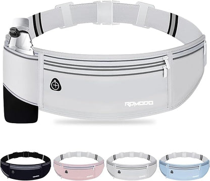 Fanny Pack with Water Bottle Holder, Slim Running Hydration Belt for Women Men, Water Resistant Waist Pack for iPhone Samsung, No Bounce 4 Pockets Phone Holder for Running Walking Outdoor（Grey）