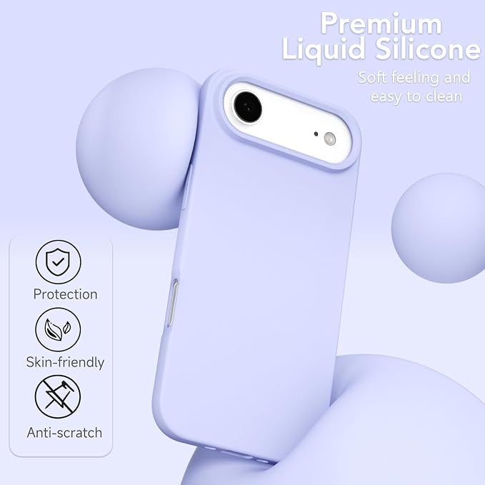 for iPhone 17 Air Case Silicone Compatible with Magsafe Case, Ultra Slim Thin Magnetic Phone Cases Mag Safe, Cute Soft Rubber Gel Matte Plain Wireless Charging Cover for Women, Purple Lavender
