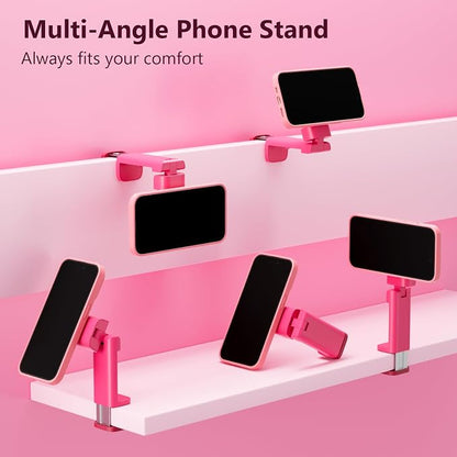 MiiKARE Travel Essentials Magnetic Airplane Phone Holder, Universal Handsfree Phone Mount for Flying with 360 Degree Rotation, Travel Must Haves Phone Stand for Desk, Tray Table, BarbiePink