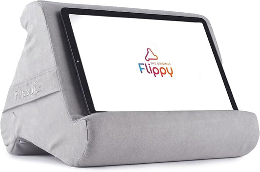 Flippy Original Tablet Pillow Stand & iPad Holder, Gift for Book Lovers & Readers, Multi-Angle Stand with Storage for Lap, Desk & Bed, Compatible with Kindle, Fire, iPad & Samsung, Greyster