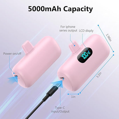Mini Portable Charger for iPhone 14/13 Series,Upgraded 5000mAh PD Fast Charging Battery Pack,LCD Display Cute Power Bank Portable Phone Charger for iPhone 14/14 Pro Max/13/12 Pro/11/XS/XR/X/8/7/6