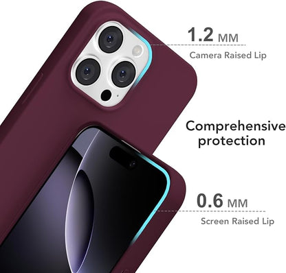 for iPhone 16 Pro Max Case Silicone Compatible with Magsafe Case, Ultra Slim Thin Magnetic Phone Cases Mag Safe, Cute Soft Rubber Gel Matte Wireless Charging Cover for Women, Burgundy Maroon