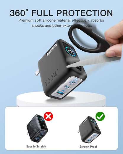 Silicone Case for Anker GaNPrime Lite 100W Charger (A121B, 4-Port),Full-Body Protective Cover for Anker Prime Power Bank,Precise Port Cutouts (Case Only) Black