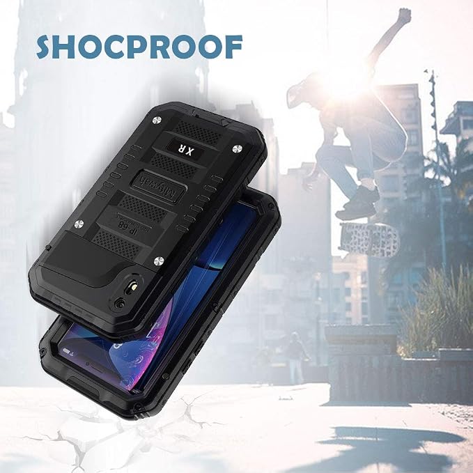 Mitywah Waterproof Case for iPhone XR, Heavy Duty Military Grade Shockproof Case with Built-in Screen Protector, Full Body Underwater Protective Metal Case 6.1 inch, Black