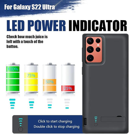 Sitong Upgraded Battery Case for Samsung Galaxy S22 Ultra, 5000mAh Rechargeable Extended Battery Charging Charger Case, Add 100% Extra Juice (6.8 Inches) Black
