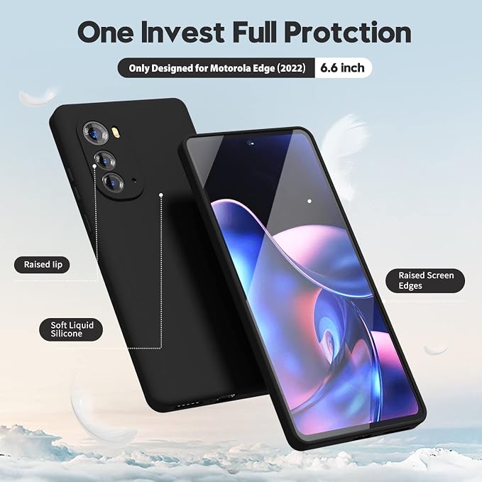 oakxco for Motorola Edge 2022 Phone Case Liquid Silicone Grip Bumper, Cute Thin Slim Soft Rubber TPU Plain Smooth Gel Cover for Women Girl Aesthetic Design, Matte Solid Protective & Shockproof, Black
