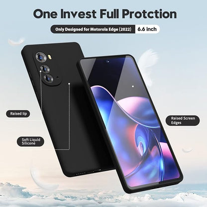 oakxco for Motorola Edge 2022 Phone Case Liquid Silicone Grip Bumper, Cute Thin Slim Soft Rubber TPU Plain Smooth Gel Cover for Women Girl Aesthetic Design, Matte Solid Protective & Shockproof, Black