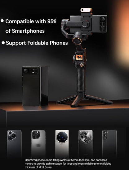 hohem iSteady M7 Gimbal Stabilizer for iPhone, 3-Axis Smartphone Gimbal with Magnetic AI Tracker Fill Light, Detachable Touchscreen Remote Controller, Built-in Extension Rod, 500g Payload