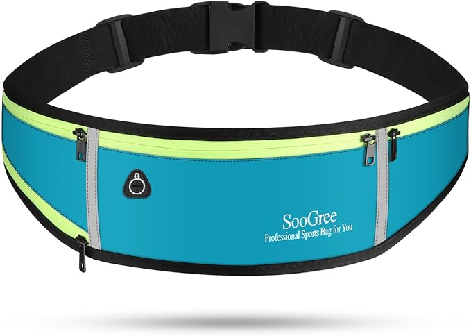 SooGree Men Women Running Belts,Slim Sport Belts,Waterproof Running Fanny Pack,Waterproof Running Waist Packs with Reflective Strip,Runner Belt for Running Walking Cycling Camping Gym (Blue)
