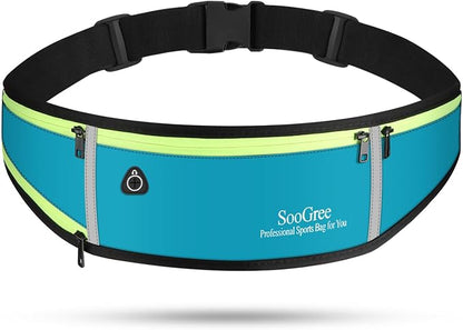 SooGree Men Women Running Belts,Slim Sport Belts,Waterproof Running Fanny Pack,Waterproof Running Waist Packs with Reflective Strip,Runner Belt for Running Walking Cycling Camping Gym (Blue)