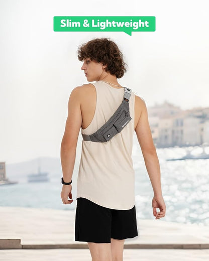 Waterfly Slim Soft Polyester Water Resistant Waist Bag Pack for Man Women Outdoors Running Climbing Carrying iPhone 5 6 Plus Samsung S5 S6 (Gray)
