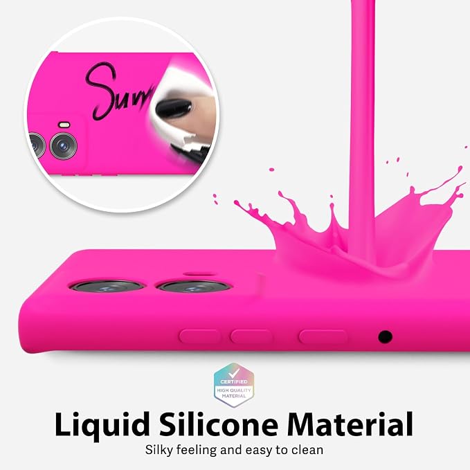 oakxco for Motorola Moto Edge 2024 Phone Case Liquid Silicone, Thin Slim Soft Rubber Gel TPU Plain Protective Simple Cover for Women Girl Cute, Matte Solid Color Aesthetic, Hot Pink
