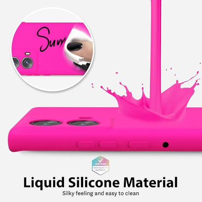 oakxco for Motorola Moto Edge 2024 Phone Case Liquid Silicone, Thin Slim Soft Rubber Gel TPU Plain Protective Simple Cover for Women Girl Cute, Matte Solid Color Aesthetic, Hot Pink
