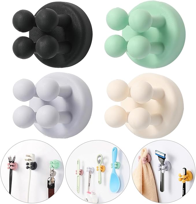 iBetterLife Good Grips Razor Holder - 6Pcs Self Adhesive Silicone Toothbrush Holders Wall Mounted to Mirror for Shower Hanging Towel, Functional Waterproof Hook for Bathroom Kitchen Living Room Office